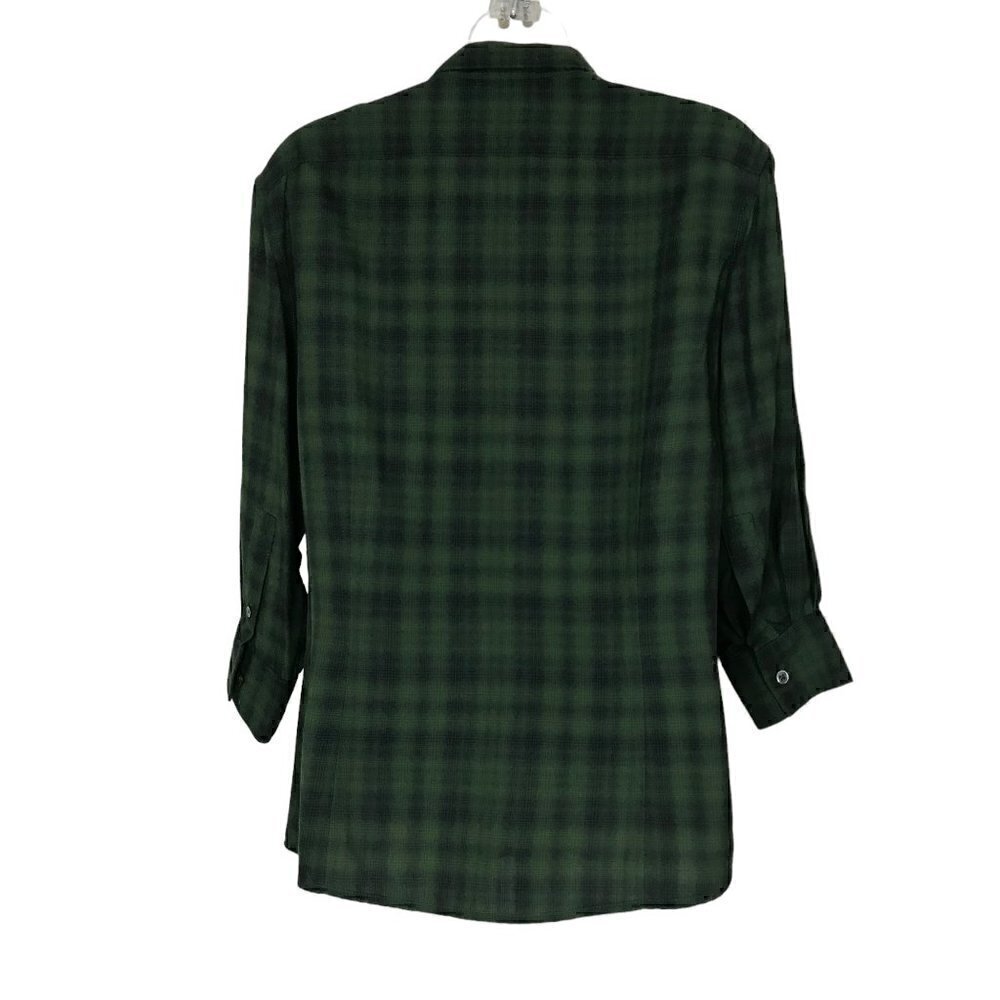 John Varvatos Black & Green Plaid Button Down Shirt 3/4 Sleeve Size S - Picture 5 of 6